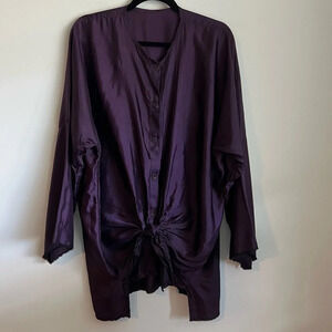 SKIF purple front tie silk blouse O/S